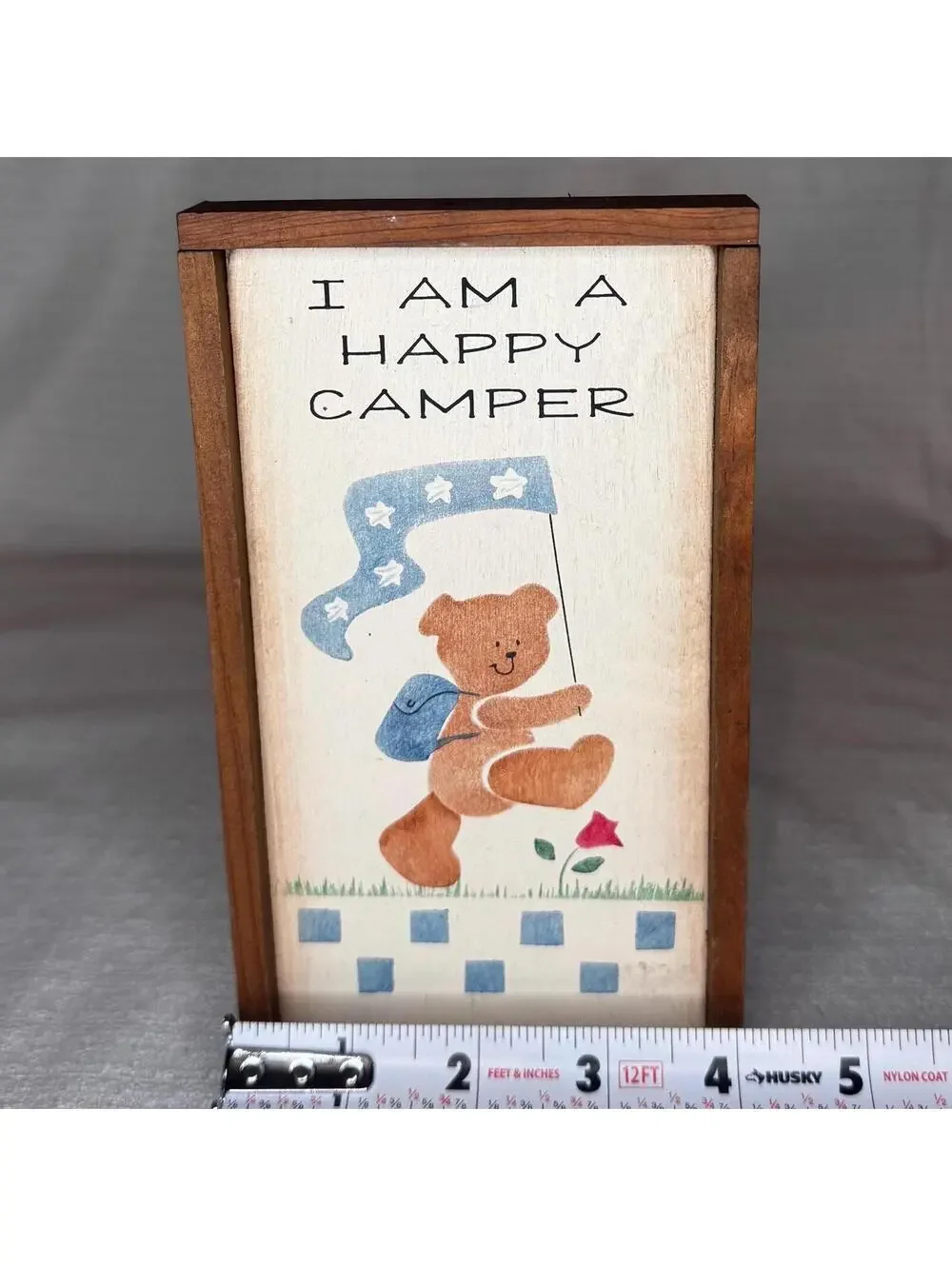 Vintage Happy Camper Sign: Bear Decor, Rustic Cabin Wall Art (USA Made)